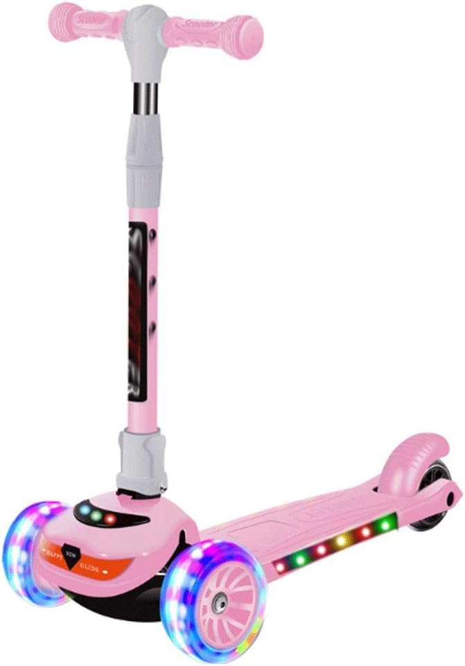3 Wheel Scooty For Kids LED Light-Up Scooty Foldable, Adjustable Handle Rear Brake Lightweight Heavy Fiber Body Gifts For Toddlers Children Boys Girls