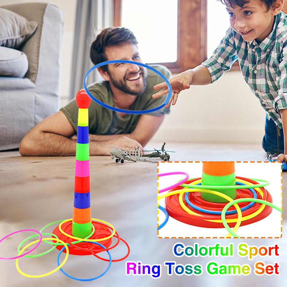 Ring Toss Game With 18 inch Stand Floatable Rings Multicolored Durable Plastic Rings Competitive Tossing Game for Kids and Adults