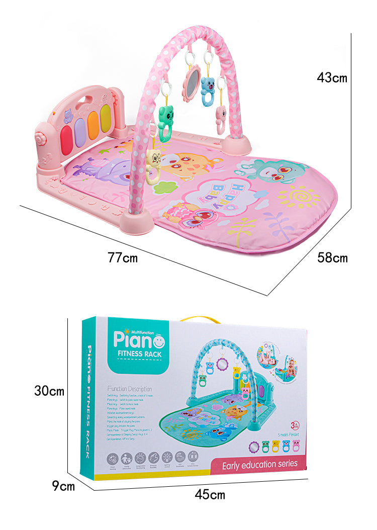 Huanger 3 In 1 Newborn Baby Toddler Activity Play Gym Piano Fitness Rack Mat With Lights And Music