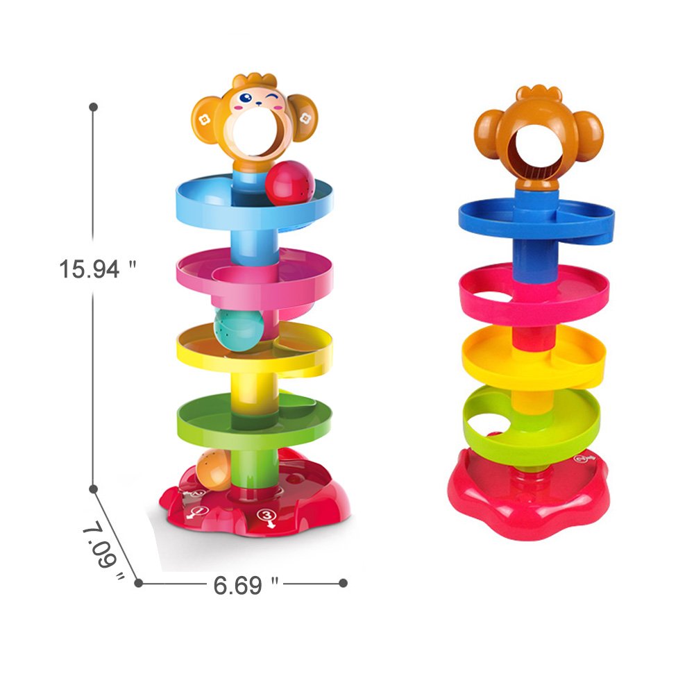 Huanger Roll Ball For Baby Toddler 5 step 3 ball Drop the Ball and It Will roll down Puzzle Fun Game Early Learning and Educational Toy for Kids Go Ball Ramp Toy Set