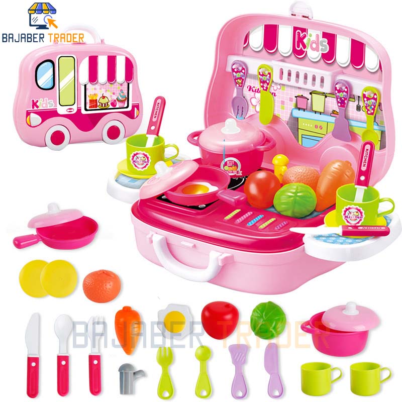Kitchen Cooking Set For Kids Pretend Play Set Suitcase Portable Toys (25PCS)