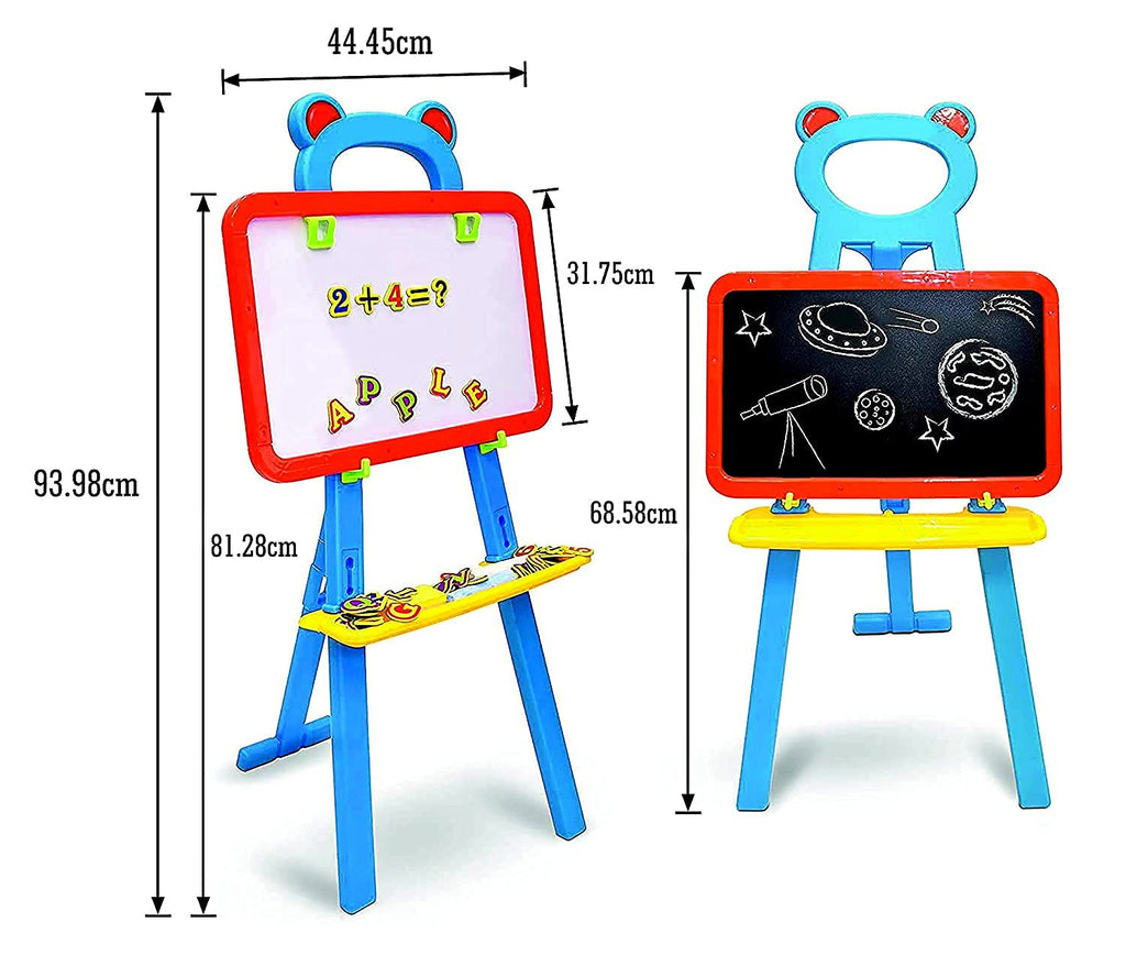 3in1 Learning Easel Double Sided Black And White Drawing Board Magnetic Board and Chalkboard Art Activity Drawing for Artist with Learning Magnetic Alphabet And Numbers Chalk and Eraser