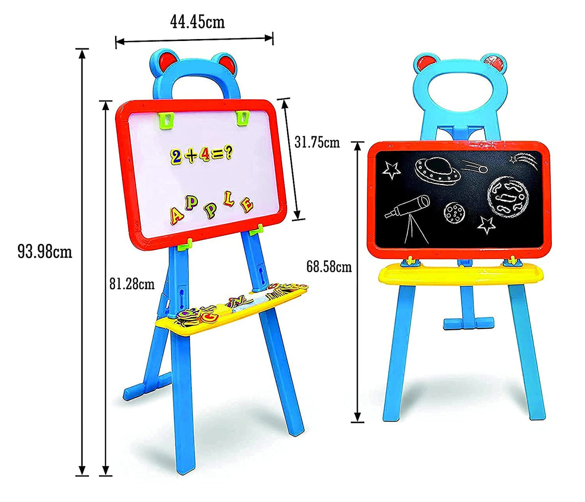 3in1 Learning Easel Double Sided Black And White Drawing Board Magnetic Board and Chalkboard Art Activity Drawing for Artist with Learning Magnetic Alphabet And Numbers Chalk and Eraser