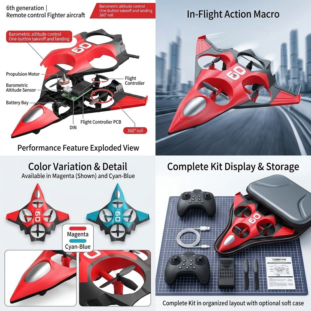 RC Fighter Jet Airplane for Kids, Remote Control Airplane with Altitude Hold, RC Jet Drone Toy with LED Lights, Easy to Fly RC Airplane for Kids