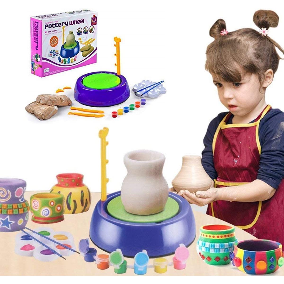 Pottery Wheel Pottery Studio Kit Educational Toy DIY Toy with Clay for Kids Air Dry Sculpting Clay and Craft Paint kit for Kids Educational Toy for Kids
