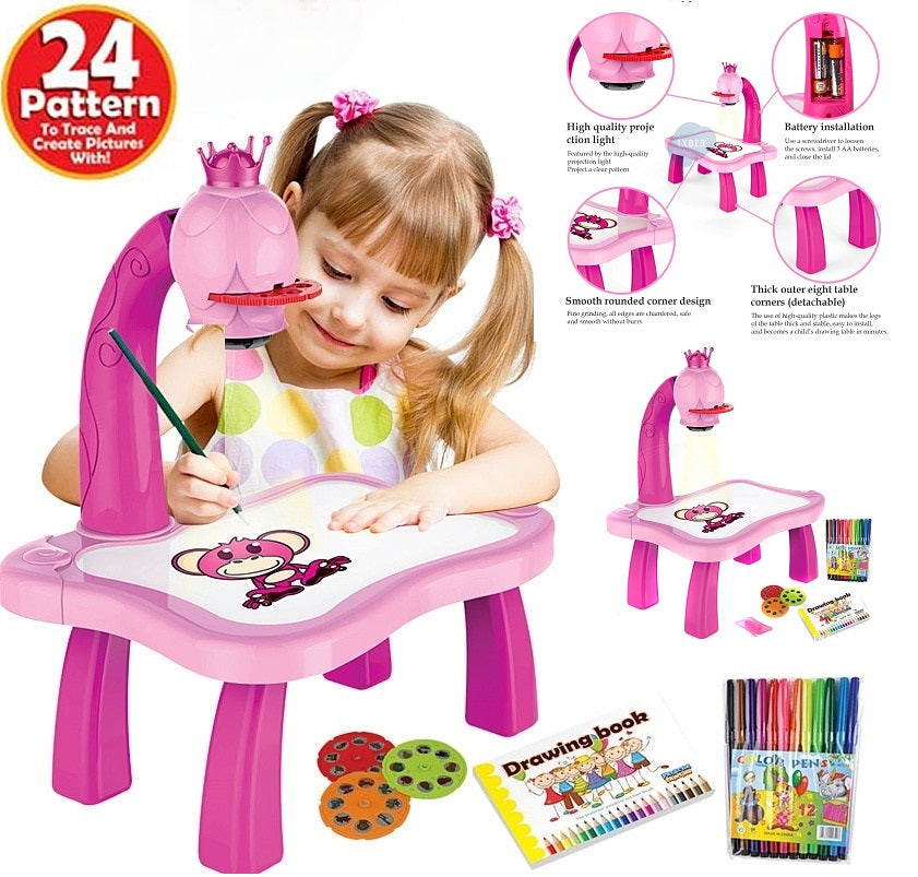 Children Painting Projection Drawing Board LED Projector Drawing Table Toys Kids Projector Painting Board Desk Projection Painting Toy Graffiti Early Education Writing Board Household Erasable Toys