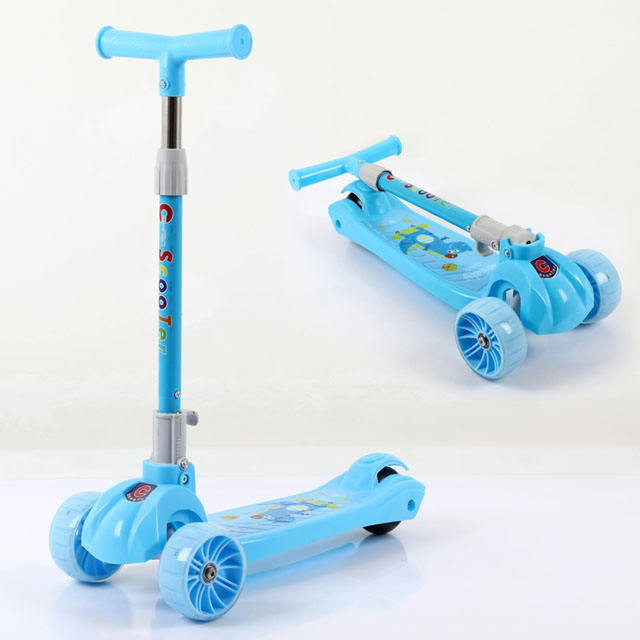 3 Wheel Scooty For Kids LED Light-Up Scooty Foldable, Adjustable Handle Rear Brake Lightweight Heavy Fiber Body Gifts For Toddlers Children Boys Girls