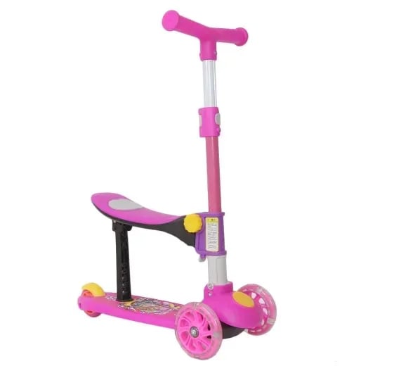 3 Wheel Scooty For Kids LED Light-Up Scooty Foldable, Adjustable Handle Rear Brake Lightweight Heavy Fiber Body Gifts For Toddlers Children Boys Girls