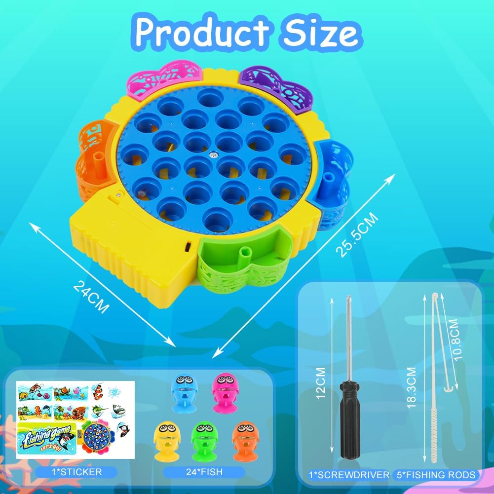 Fishing Game Toy Set with Rotating Board with Music Toys, Fish Game Toy with 15 Pcs  24 Pcs  45 Pcs Fishing Rods Toy Musical Montessori Educational Learning Toys for Boys Girls Children Toddlers