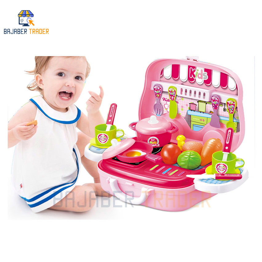 Kitchen Cooking Set For Kids Pretend Play Set Suitcase Portable Toys (25PCS)