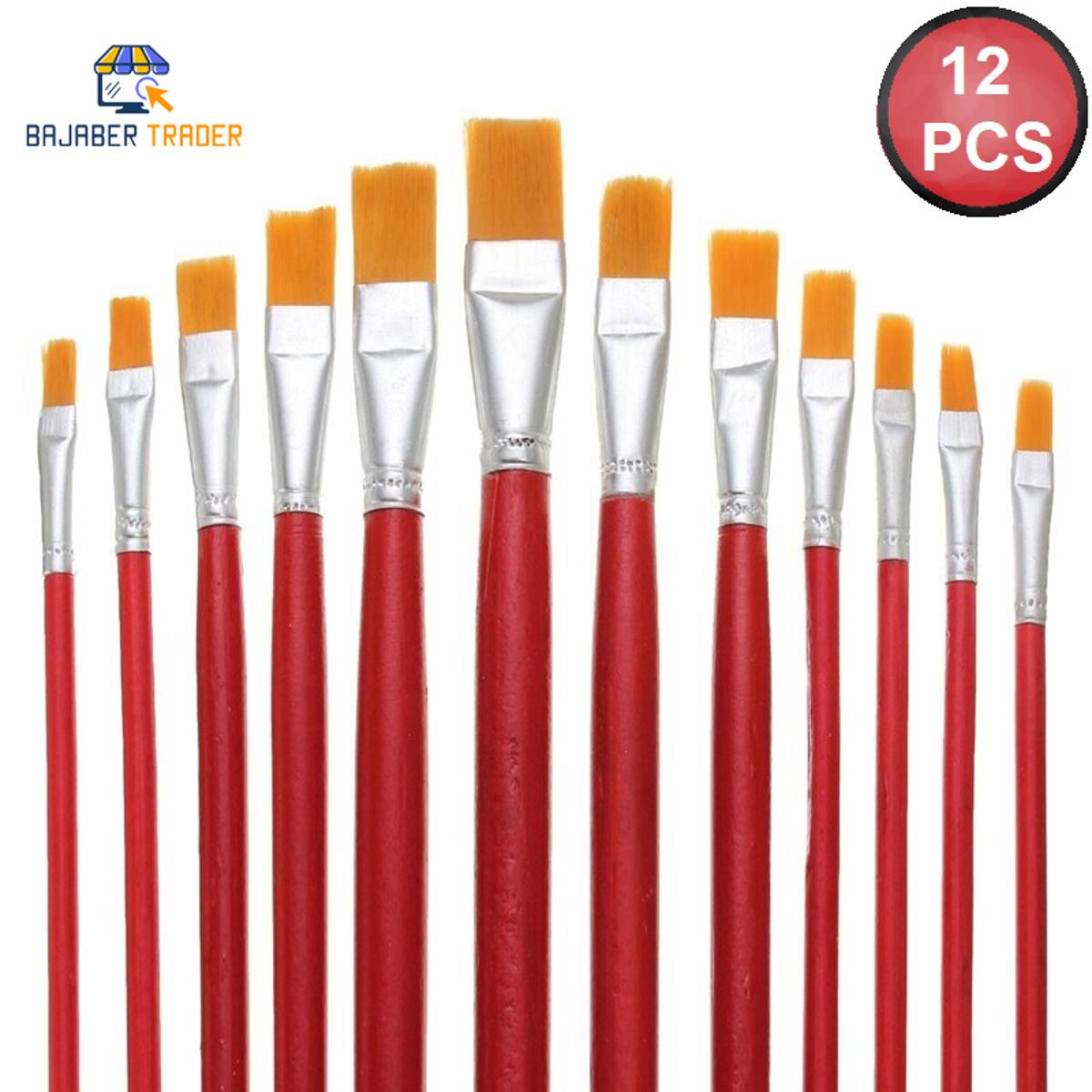 12pcs Artist Wooden Paint Brush Set Oil Painting Oil Acrylic Paint Flat Art Imported Excellent Quality Brushes