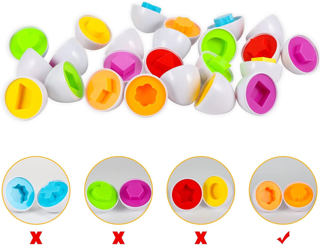 12 Eggs Shape Sorting & Color Recognition Toy for Toddlers Kids Montessori Education Preschool Game Easter Eggs Toy for Children