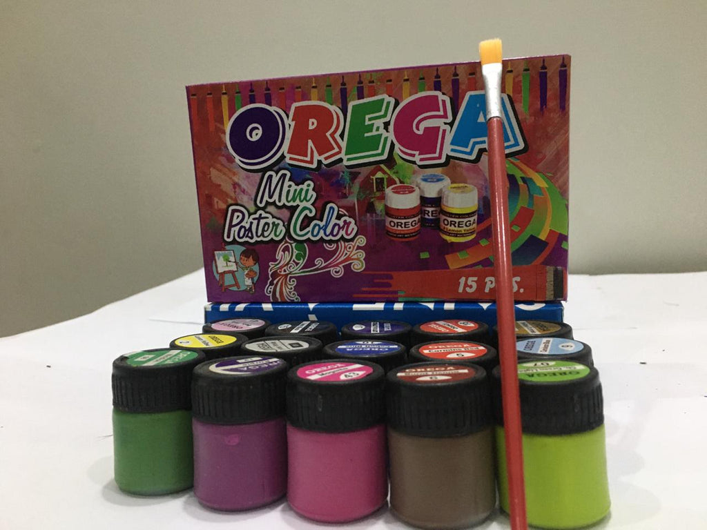 1 box of 15 Orega Poster Color + Free Gift 1 Paint Brush 15 different shades 15ml Each bottles Orega Colors Stationary Item For Girls
