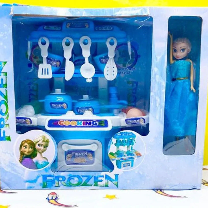 Kids Kitchen Play Set with Doll, Toy Cooking Set with Utensils, Pots, Pans & Pretend Play Accessories for Girls – Pink - Blue