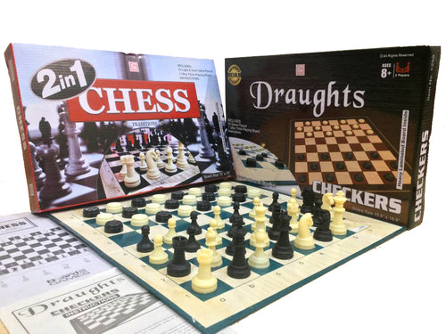 2in1 Chess & Checkers Board Game Heavy Laminated Board Draughts And Chess Board Game