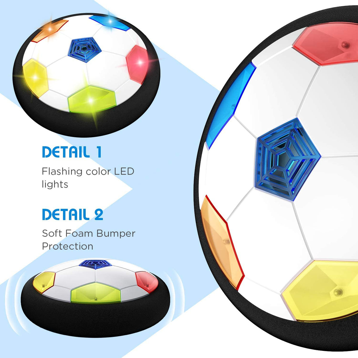 Kids Toys Hover Soccer Ball Battery Operated Air Floating Soccer Ball with LED Light and Soft Foam Bumper, Indoor Outdoor Hover Ball Game Gifts for Age 3 4 5 6 7 8-16 Year Old Boys Girls