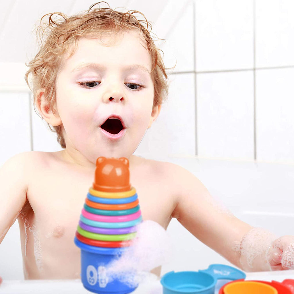 Rainbow Nesting & Stacking Cups Activity Baby Toddlers Building Set Stackers Pre-school Learning Toy For Indoor Outdoor Bathtub