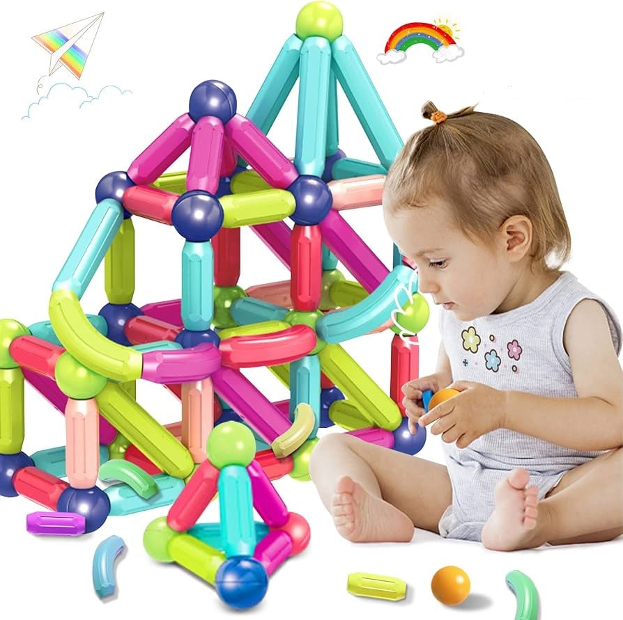 Magnets Toy Blocks Magnetic Stick Balls and Rods Set Building Sticks Blocks STEM Stacking Toys 3D Shapes Educational Games For Kids Children
