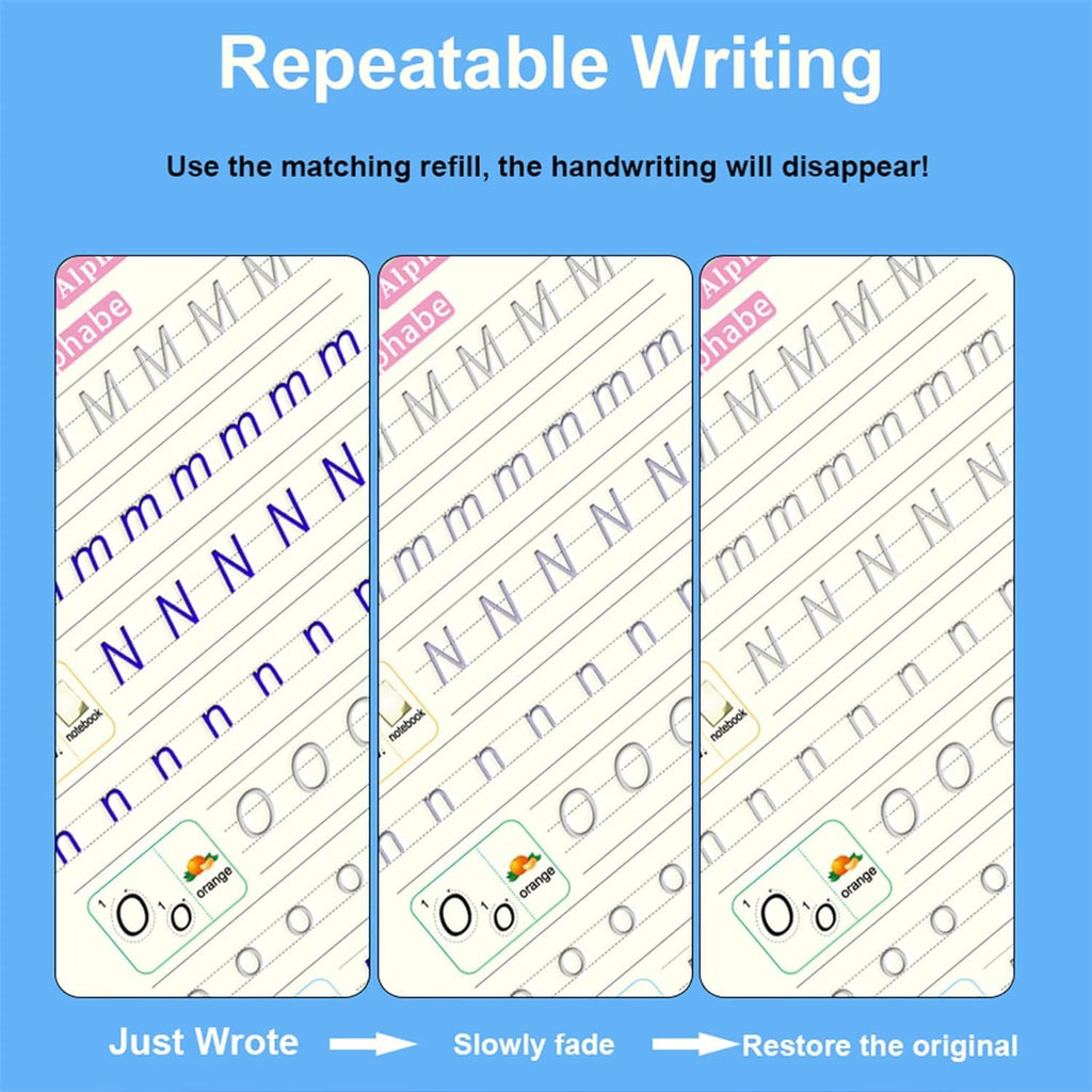 4pcs Sank Magic Practice Copybook (4 Book+10 Refill+1 Pen+1 Grip) Writing Practice Book for Children Alphabet Number Drawing  Tracing Book for Pre-School Magic Book For Kids