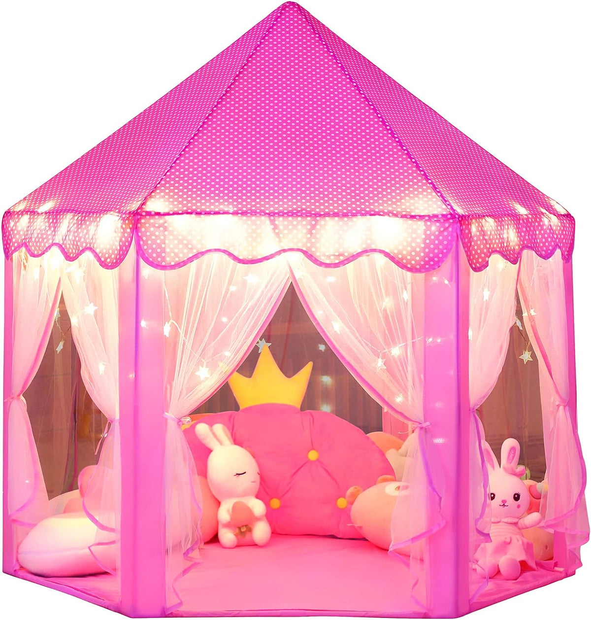 Princess Castle Tent For Girls Fairy Play Tents for Kids Hexagon Playhouse Toys For Children Girl Gifts Indoor & Outdoor 55"x 53"(Pink )