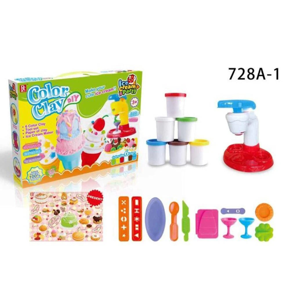 Color Clay Ice Cream Parlor Set: Colorful Clay Pretend Play Kit for Kids - Fun and Educational Ice Cream Maker Machine Set with 6 Unique Clay Colors