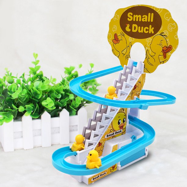 Small Duck Climbing Stairs Toy Electric Ducks Chasing Race Track Game Set, Playful Roller Coaster Toy with 3 Duck LED Flashing Lights & Music Button, Fun Duck Stair Climbing Toy for Toddlers and Kids