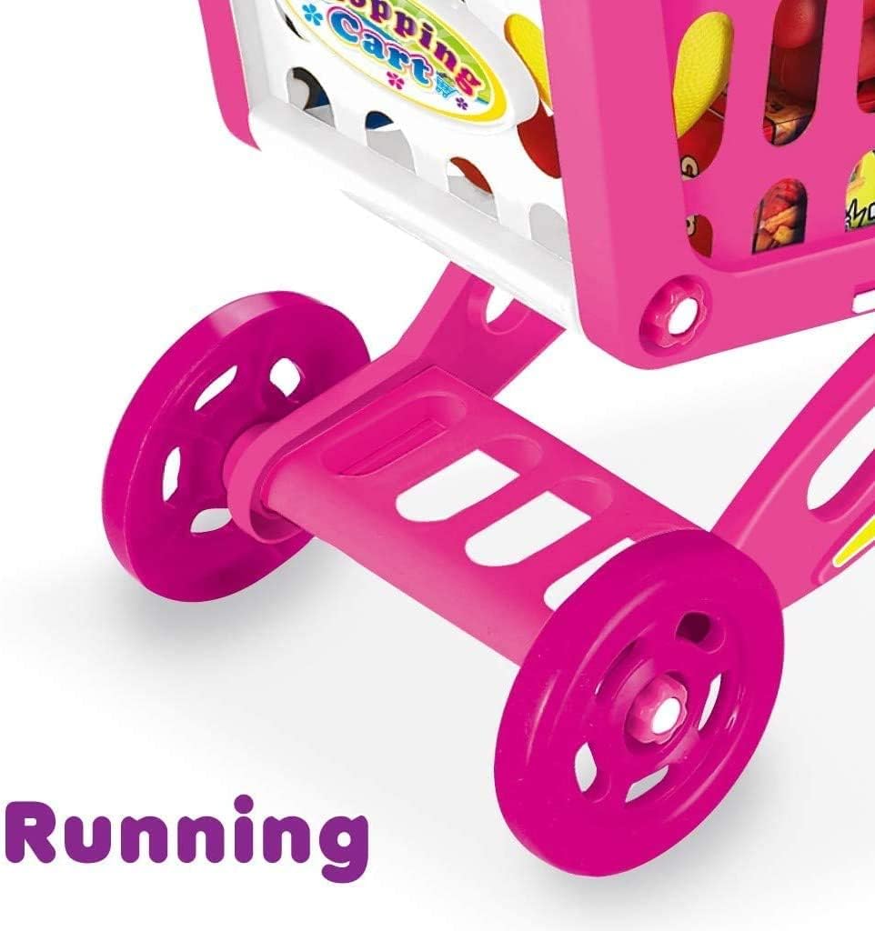 Kids Shopping Cart Trolley Toy Supermarket Playset Cart with Food Fruit Vegetables, Shopping Cards - Pretend to Play Role Play Educational Toy For Kids