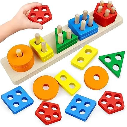 wooden shapes for kids Wooden Puzzle Toddler Toys Shapes Sorter Preschool Geometric Blocks Stacking Games for Kids Geometric Shape Sorter Wooden Puzzles Teaching Geometric Shape Cognitive Matching