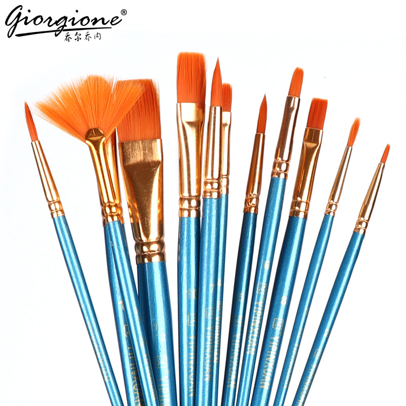 Professional 12pcs Multi Shapes Artist Paint Brush Set Watercolors Acrylic Oil Painting Supply Nylon Hair for All Purpose Artist Professional Kits
