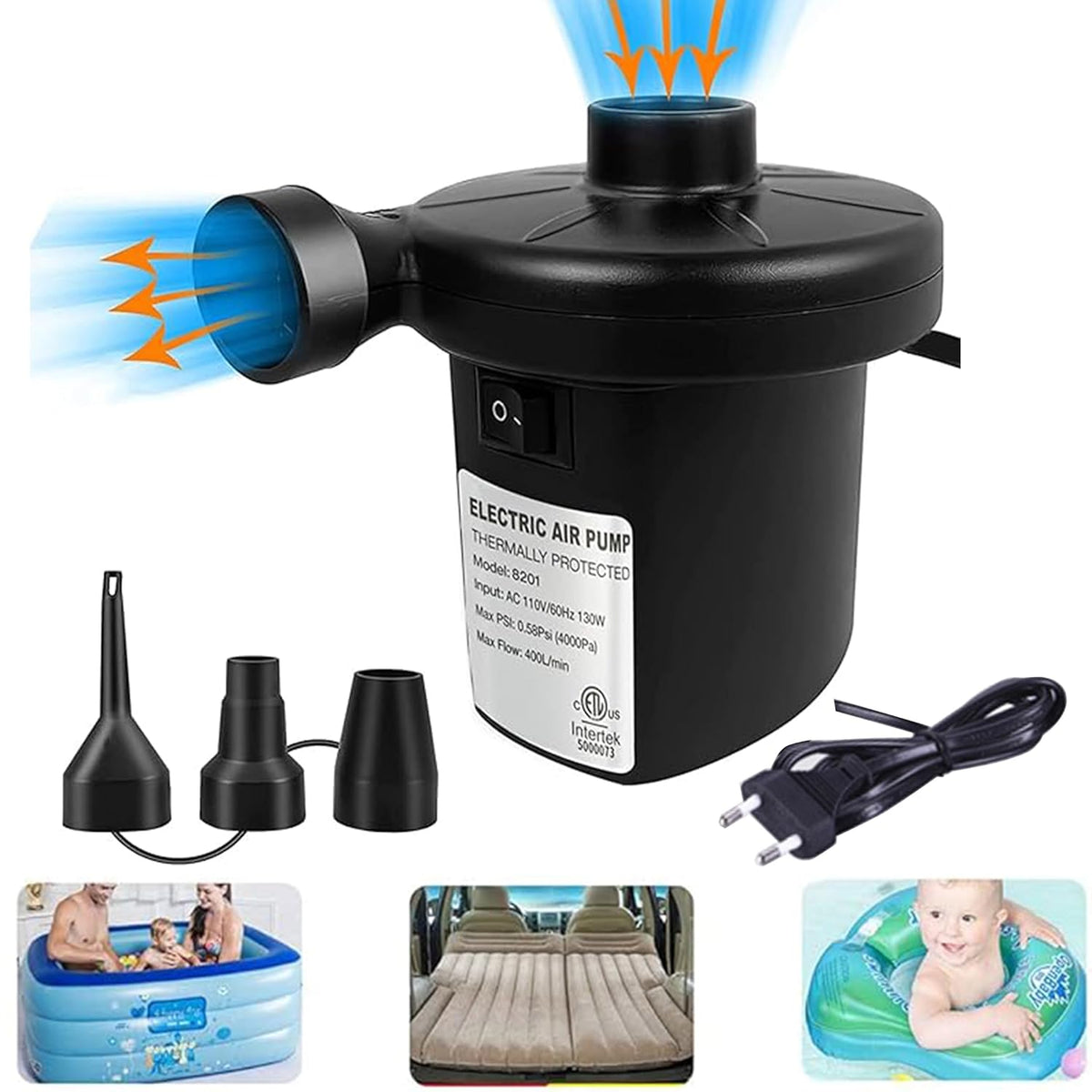 AC Electric Air Pump for Quickly Inflates/Deflates for Air Sofa, Bed, Swimming Pool Tubes, Toys, Air Bags, Mattresses Electric Pump