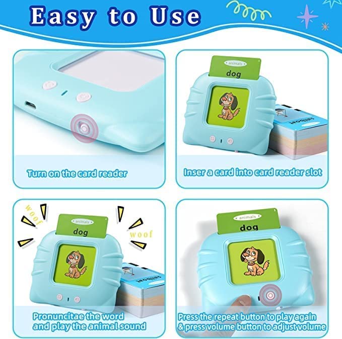 Talking Flash Cards Learning Toys, English Words Learning Card Machinee for Kids,Device with 112 Flash Cards Spelling Game Gifts for Preschool Kids Boys Girls Toddlers