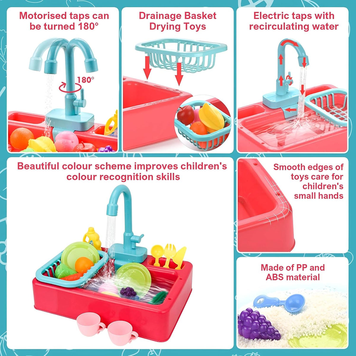 Water Sink Set For Kids Kitchen Toys Plastic Simulation Electric Dishwasher Sink Pretend Play With Electric Automatic Water Circulation Wash Basin Toy