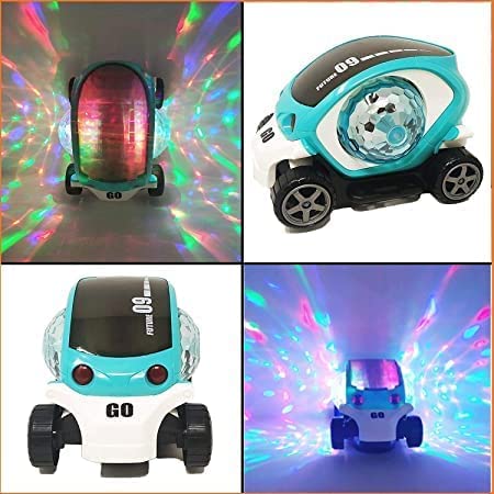 360° Rotating Transparent Toy Car with Flashing LED Lights, Music & Sound – Futuristic Musical Car for Kids Boys and Girls