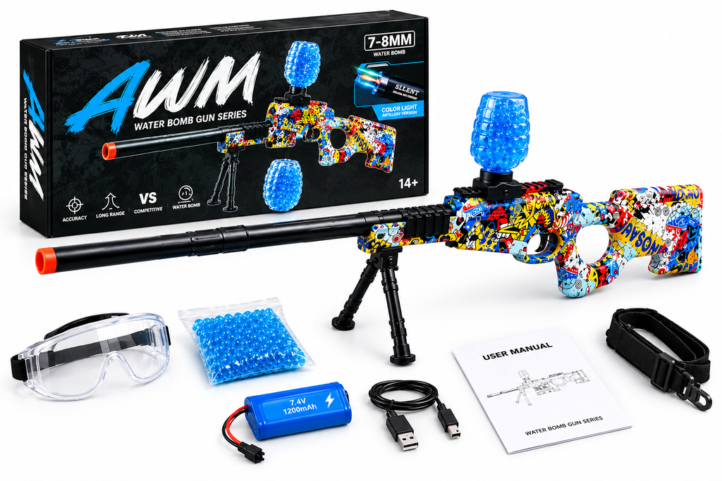 Big Size AWM Gun Gel Blaster Rechargeable Electric Toy Gun Machine Toy Automatic With Protection Glasses Recharegable Battery Hanging Belt 1000 pcs Gel Balls Best Toys For Kids