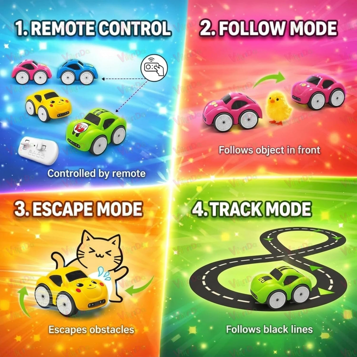Magic Induction RC Intelligent Sensor Car – 2.4GHz Remote Control Mini Car with Smart Music & LED Lighting, Educational Racing Toy Best Birthday Gift for Kids (Multi Color)