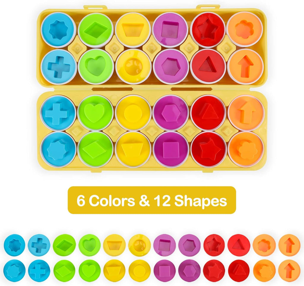 12 Eggs Shape Sorting & Color Recognition Toy for Toddlers Kids Montessori Education Preschool Game Easter Eggs Toy for Children