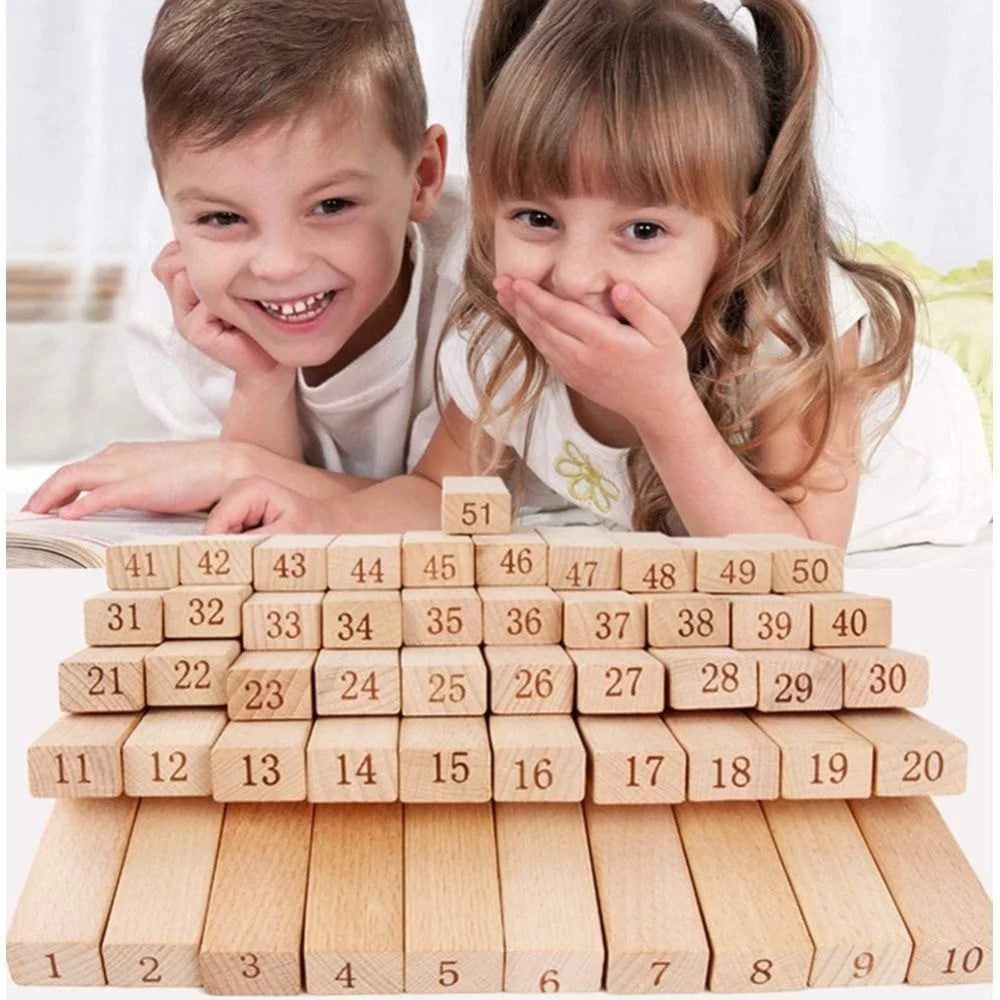 54pcs Jenga Number Wooden Stacking Tower Game for Kids & Adults Stack High Wooden Game With 4 Dice