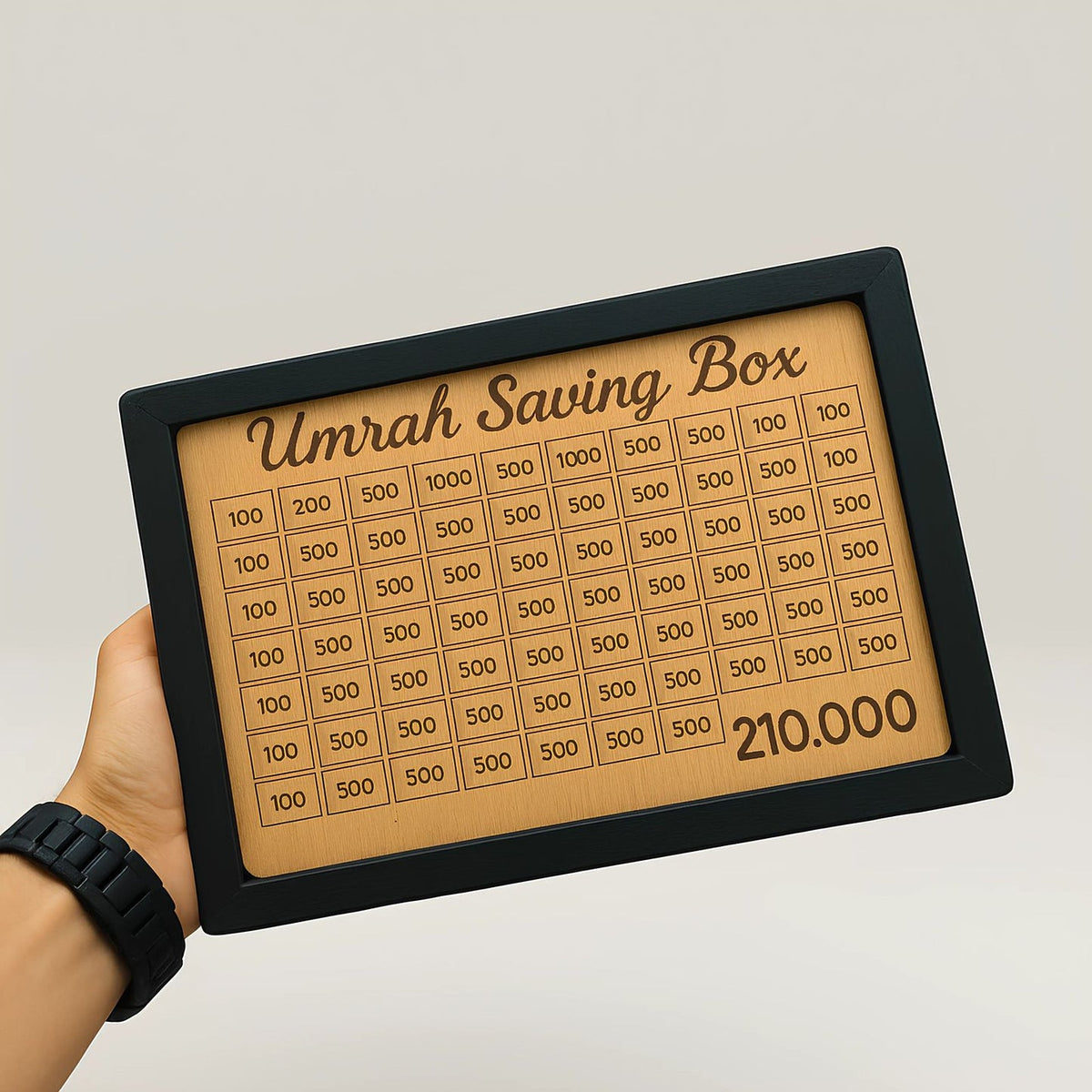 Umrah Saving Box Wooden Gullak Money Saving Box Perfect Cash Saver & Best 280 Days Savings Plan For Umrah Wooden Umrah Saving Box