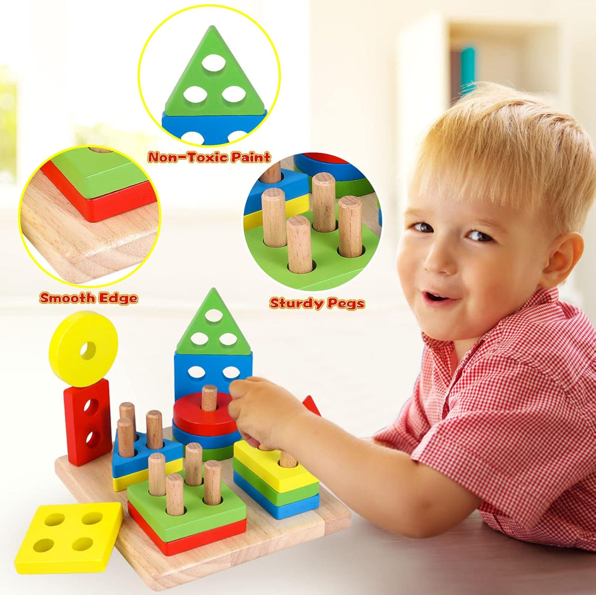 wooden shapes for kids Wooden Puzzle Toddler Toys Shapes Sorter Preschool Geometric Blocks Stacking Games for Kids Geometric Shape Sorter Wooden Puzzles Teaching Geometric Shape Cognitive Matching