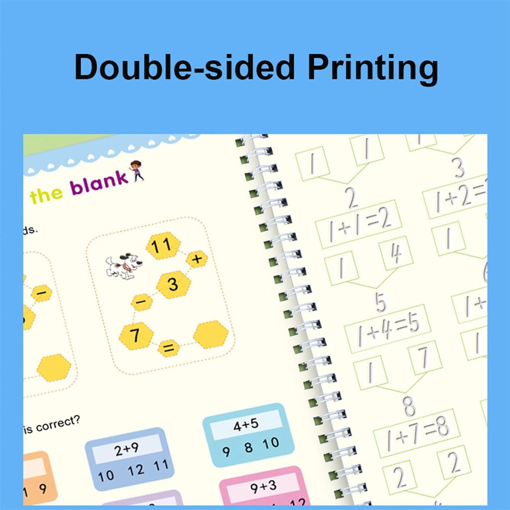 4pcs Sank Magic Practice Copybook (4 Book+10 Refill+1 Pen+1 Grip) Writing Practice Book for Children Alphabet Number Drawing  Tracing Book for Pre-School Magic Book For Kids