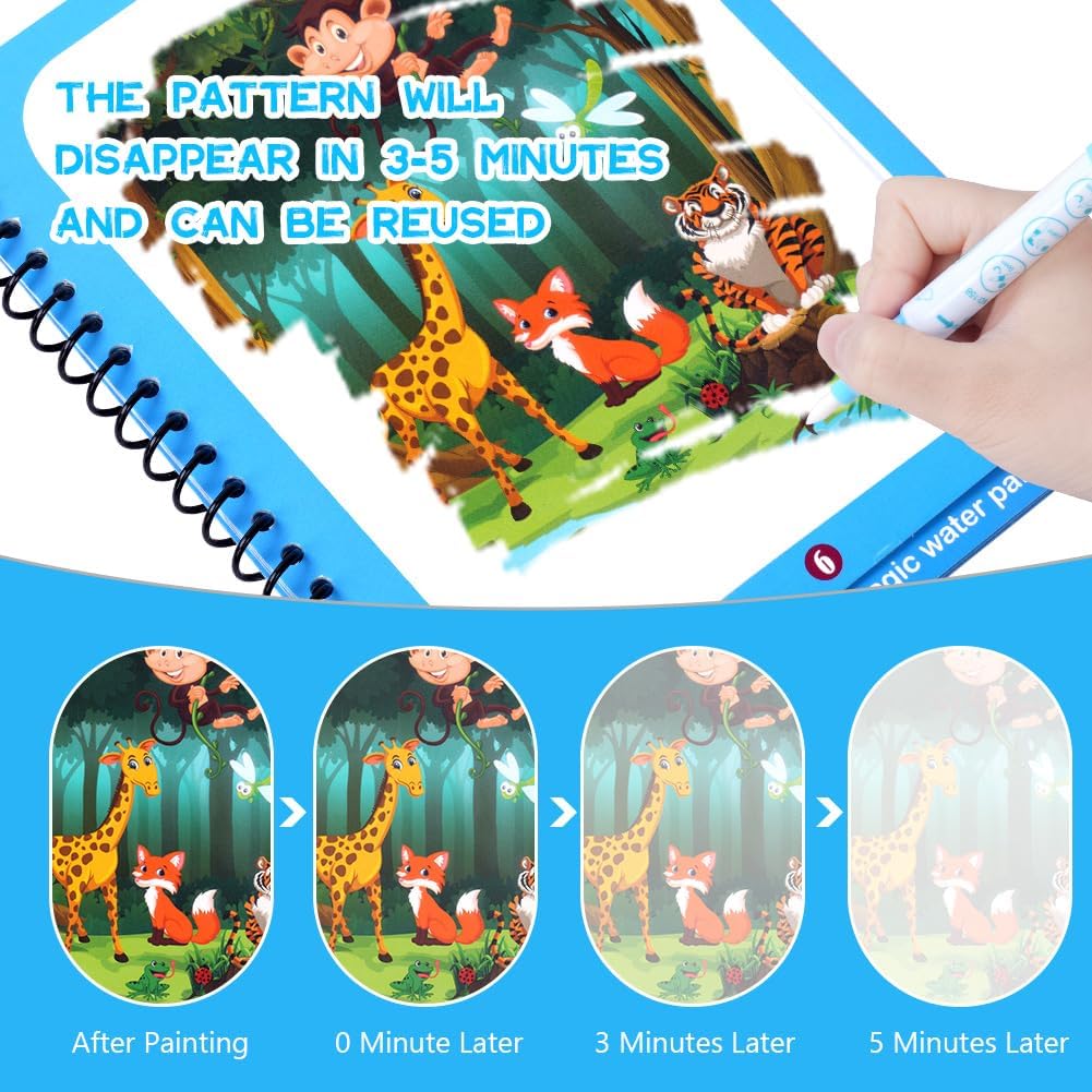 Reusable Magic Water Color Book For Kids Painting Drawing Coloring Board Book Doodle & Magic Water Pen Children Education Drawing Pad (Random Design & Assorted Color)