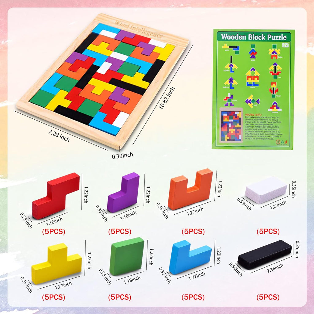 Wooden Puzzle for kids 3D Jigsaw STEM Intelligence Toys Educational Gift for Toddlers Intelligent - Educational Blocks and Brain Teaser Tangram Jigsaw Puzzle