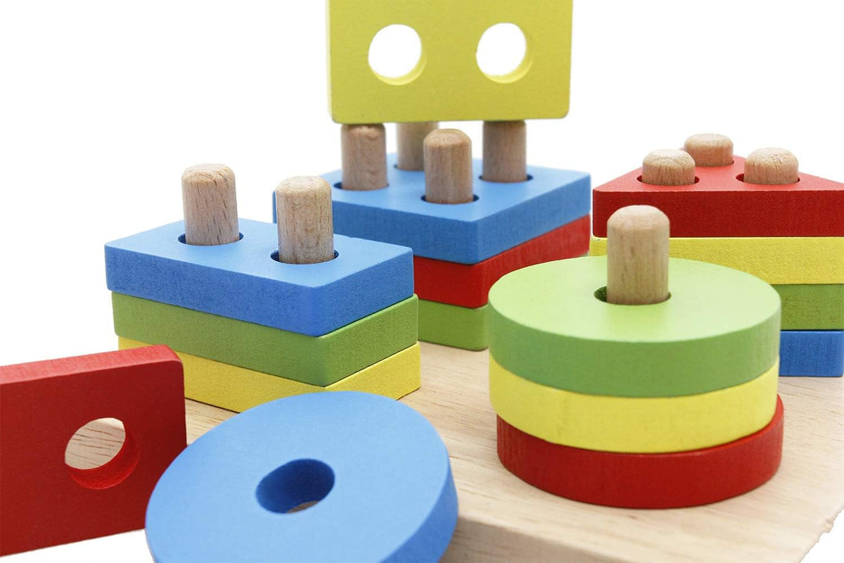 wooden shapes for kids Wooden Puzzle Toddler Toys Shapes Sorter Preschool Geometric Blocks Stacking Games for Kids Geometric Shape Sorter Wooden Puzzles Teaching Geometric Shape Cognitive Matching