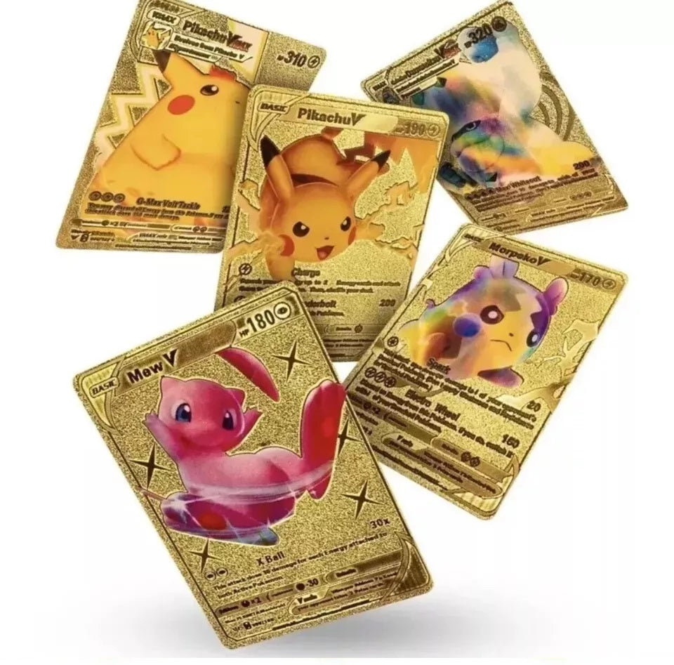55 Pcs Pokémon Gold Foil Cards Anime Cartoon Pokémon English Version Tcg Card Pokémon Cards Box For Fans Rare Collection Card Child Toys Gifts Golden Edition