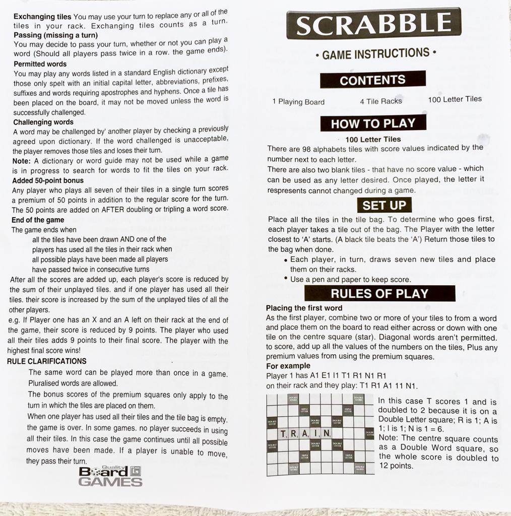 Classic Scrabble Spelling Board Game 15x15 Inch Hard Laminated Board For Adult and Kids