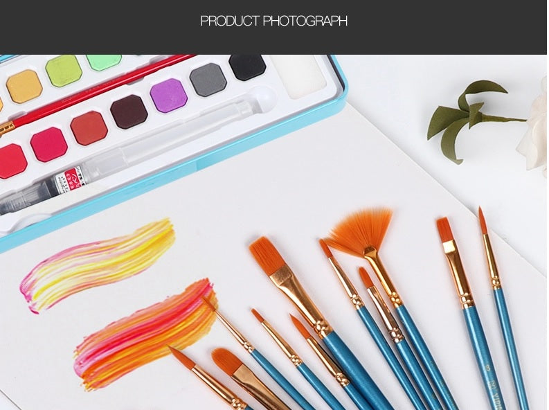 Professional 12pcs Multi Shapes Artist Paint Brush Set Watercolors Acrylic Oil Painting Supply Nylon Hair for All Purpose Artist Professional Kits