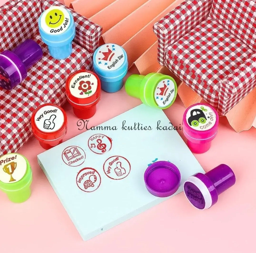 10pcs Appreciation Stamps star smiling face, nice work etc Kids Stamp Set Motivation Sticker School Scrapbooking Stamp DIY Teachers Self Inking Praise Reward Stamps For Scrapbooking