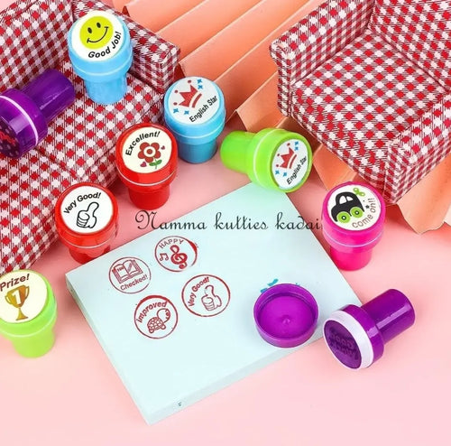 10pcs Appreciation Stamps star smiling face, nice work etc Kids Stamp Set Motivation Sticker School Scrapbooking Stamp DIY Teachers Self Inking Praise Reward Stamps For Scrapbooking