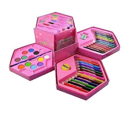 Color Kit Art Set Color Box Set For Kids Colors Box Color Pencil ,Crayons , Water Color, Sketch Pens Set of 46 Pieces for Boys and Girls kids Painting School Kit