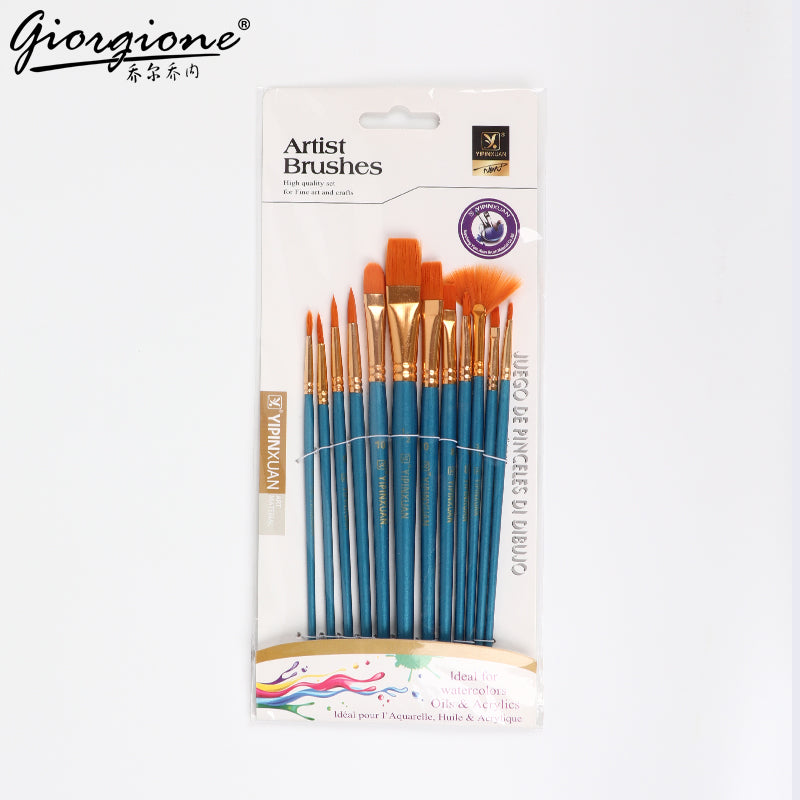 Professional 12pcs Multi Shapes Artist Paint Brush Set Watercolors Acrylic Oil Painting Supply Nylon Hair for All Purpose Artist Professional Kits